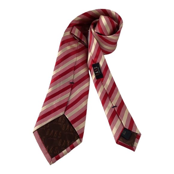 DAKS LONDON Red Striped Silk Tie Italy 60-"3.5" EC - Picture 2 of 6